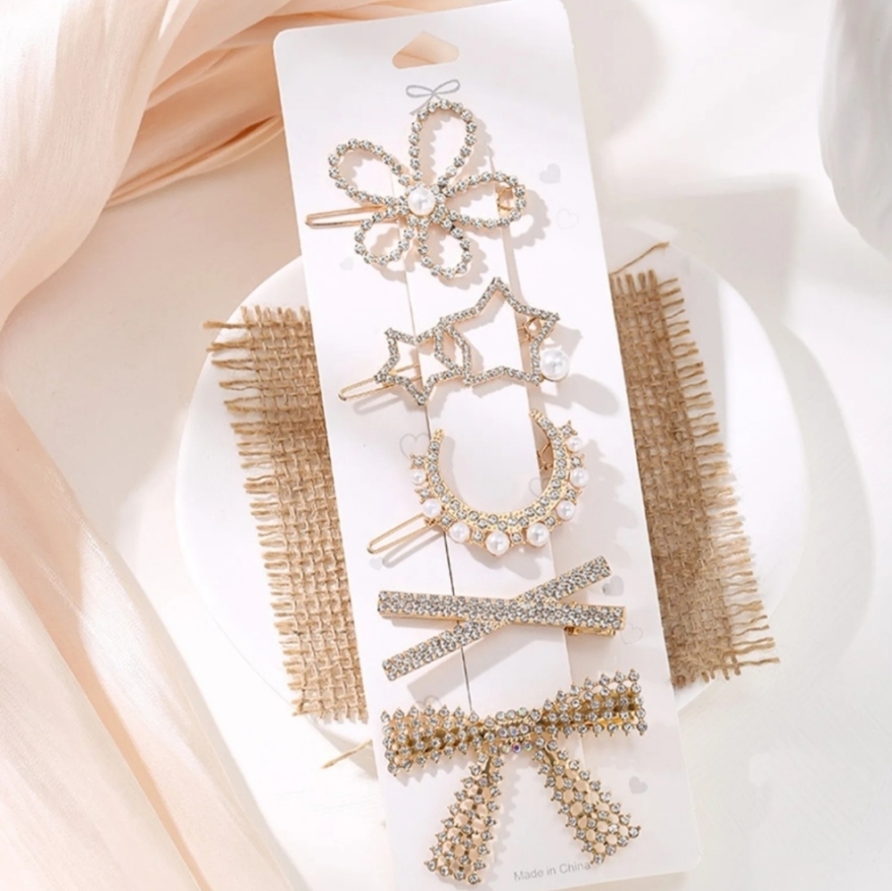 SEE NEW LISTING Barrette Set Rhinestone Flower Star Bow Embellished Hair Clips - Picture 1 of 11